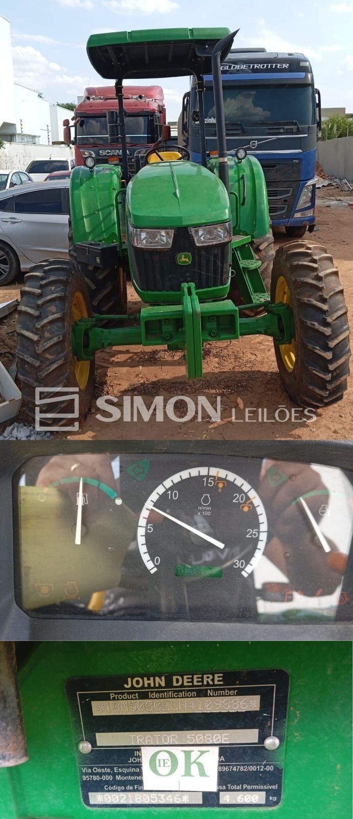 Trator JOHN DEERE 5080E, Chassi: 1BM5080ECN4109886, ano de fabricação 2023. Obs: Incide ICMS (12% a